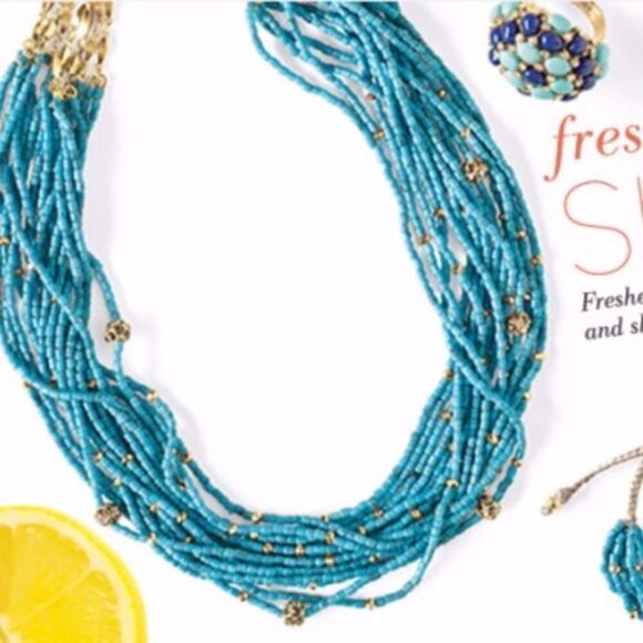 🎃 Stella & Dot NWOT Calliah Statement Necklace Turquoise Gold - Picture 4 of 9